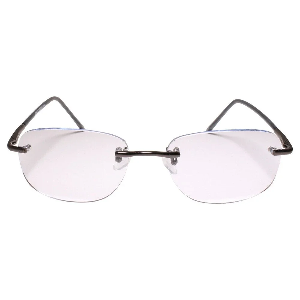 Modern Rimless Rectangle Blue Accent Clear Lens Glasses